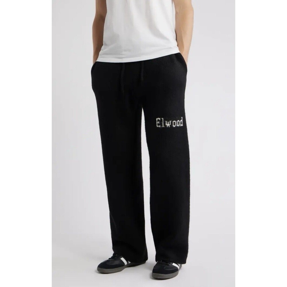 Elwood Intarsia Logo Black Baggy Slouchy Drawstring Sweatpants Unisex Large